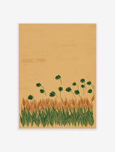 Botanical Wall Art print depicting a rustic wheat field with dark green stylized flowers against a light brown background.