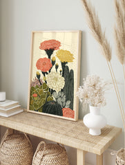 Illustrated cactus botanical poster with red, yellow, and cream flowers and green and black cacti on a light background. - Image 4