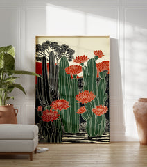 Illustrative cactus flower poster with green cacti and vibrant red blooms against a desert backdrop. - Image 3