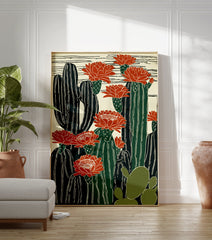 Cactus poster featuring tall saguaro-like cacti and prickly pear with vibrant red desert flowers on a cream background. - Image 3