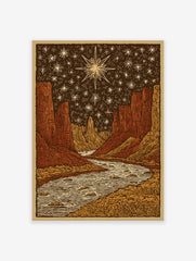 Canyon Night Sky poster showing a river flowing through a desert canyon under a dark sky filled with many stars and one large bright star.