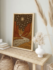 Canyon Night Sky poster showing a river flowing through a desert canyon under a dark sky filled with many stars and one large bright star. - Image 4