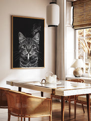 Black and white cat smoking cigarette poster with smoke rising against a dark background, a unique animal art print. - Image 2
