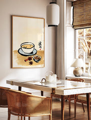 Illustrated chai tea with cinnamon, star anise, and nuts in a bowl, in an Asian art style, on a beige background. - Image 3