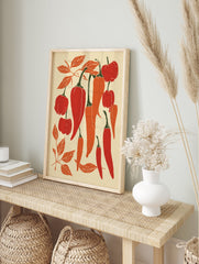 Chili pepper illustration poster featuring red and orange peppers with green stems and leaves on a light background. - Image 4