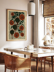 Chinese Lantern Wall Art with botanical oranges and leaves in a folk art block print style on a cream background - Image 2