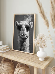 Black and white camel poster wearing sunglasses and smoking a cigarette, with smoke rising above its head. - Image 4