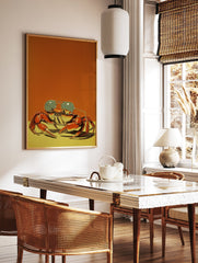 Illustrated art print of a red crab wearing aviator sunglasses on an orange and yellow background. - Image 3