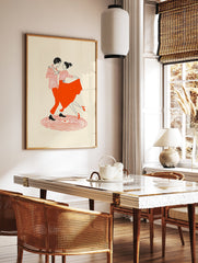 Illustration of a dancing couple in red and black on a cream background, standing on a stylized vinyl record design. - Image 3