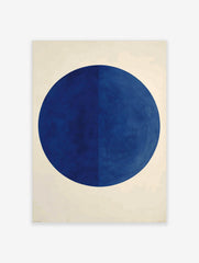 Minimalist dark blue circle geometric wall art print on an off-white background with subtle bisection