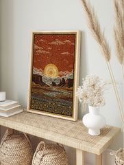 Illustrated desert landscape poster at sunset with mesas, a winding river, and a field of sunflowers under a starry red sky. - Image 4