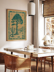 Desert landscape poster featuring a large pine tree and saguaro cactus illustration with an ornate border. - Image 2