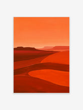 Abstract desert landscape wall art with layered orange mesas and red dunes