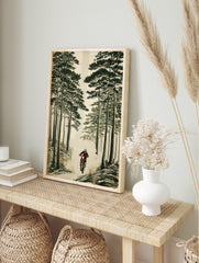 Illustrative print of a motocross rider on a red dirt bike, kicking up dust in a tall green, in an alternate framed mockup
