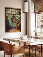 Disco ball poster in a sunlit greenhouse filled with lush green plants and warm reflections on the wooden floor. - Image 2