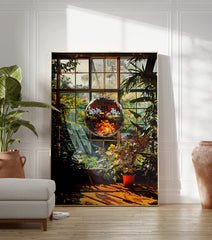 Disco ball poster in a sunlit greenhouse filled with lush green plants and warm reflections on the wooden floor. - Image 3