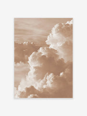 Close-up of voluminous sepia-toned cumulus clouds in a dynamic sky, captured in a photographic style