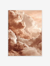 Close-up of voluminous, textured clouds in warm peach and cream tones filling the sky