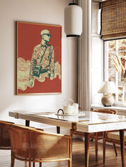 Stylized fashion illustration poster featuring a figure in sunglasses and patterned shirt on a red background. - Image 2