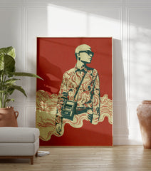 Stylized fashion illustration poster featuring a figure in sunglasses and patterned shirt on a red background. - Image 3