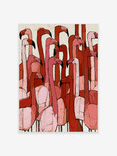 Geometric pink flamingo flock wall art print with cracked background