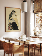 Illustrative floral bird wall art print featuring three falcons with botanical patterns on a light background. - Image 2