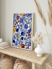 Vibrant floral wall art with blue, red, and yellow painted flowers on a white background. - Image 3