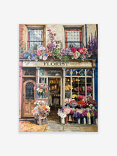 Colorful florist shop illustration poster with vibrant flowers in window displays and hanging baskets. - Image 4