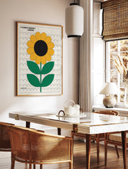 Flower Market Lisbon poster featuring a minimalist retro yellow sunflower illustration with green leaves and a black center on an off-white background. - Image 2