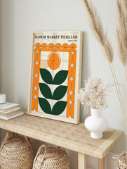 Flower Market Thailand poster featuring a retro geometric botanical design in orange, green, and beige, with date November 15, 1974. - Image 4