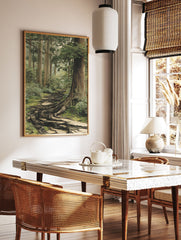 Forest path poster showing ancient tree roots covering a mossy ground, surrounded by tall trees and lush green foliage. - Image 2