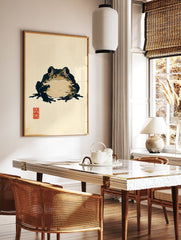 Japanese ink wash frog art print with black and brown tones on a light textured background and a red artist's seal. - Image 3