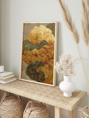 Textured Gold Japanese cloud art print with swirling patterns in gold and dark grey on a distressed background. - Image 3