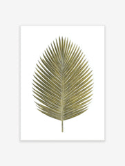 Gold palm leaf botanical illustration art print on a clean white background, tropical style