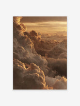 Golden cumulus clouds at sunset, with light catching the edges of the atmospheric sky print