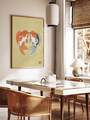 Japanese goldfish wall art print featuring two orange and black goldfish on a beige textured background. - Image 3
