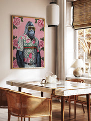 Gorilla Fashion Poster in a floral shirt and sunglasses against a pink background with roses and green leaves. - Image 2