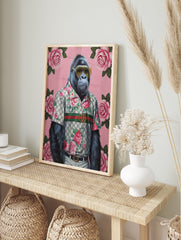 Gorilla Fashion Poster in a floral shirt and sunglasses against a pink background with roses and green leaves. - Image 4
