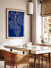 Grape Wall Art print featuring a stylized blue, white, and orange grape vine illustration. - Image 3