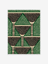 Repeating green and black geometric dotted pattern abstract art print with horizontal stripes