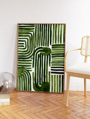 Green abstract pattern wall art with thick, hand-painted lines and organic shapes on a white background. - Image 2