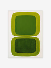 Green abstract wall art with two stacked rounded rectangular shapes, lime green borders and dark green centres
