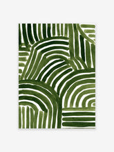 Green Abstract Wall Art with organic watercolor brushstroke patterns on a white background for modern decor.