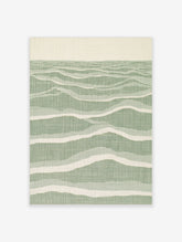 Abstract wave pattern wall art with layered sage green and cream lines on satin paper