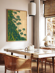 Green botanical wall art featuring lush green leaves and delicate plants in a Japanese illustration style on a light background. - Image 3