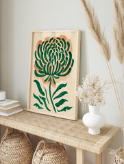 Modern green botanical wall art featuring a watercolor illustration of a stylized flower on an orange background. - Image 3