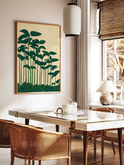 Green botanical wall art print featuring tall tropical leaves in an illustrative style against a light beige background. - Image 3