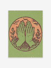 Green cactus desert art print with symmetrical succulent and orange sky