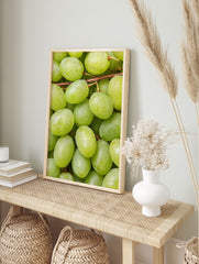 Close-up of fresh green grapes with water droplets on the vine, vibrant and natural photography print. - Image 3