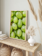 Close-up of fresh green grapes covered in water droplets, vibrant fruit photography print. - Image 3